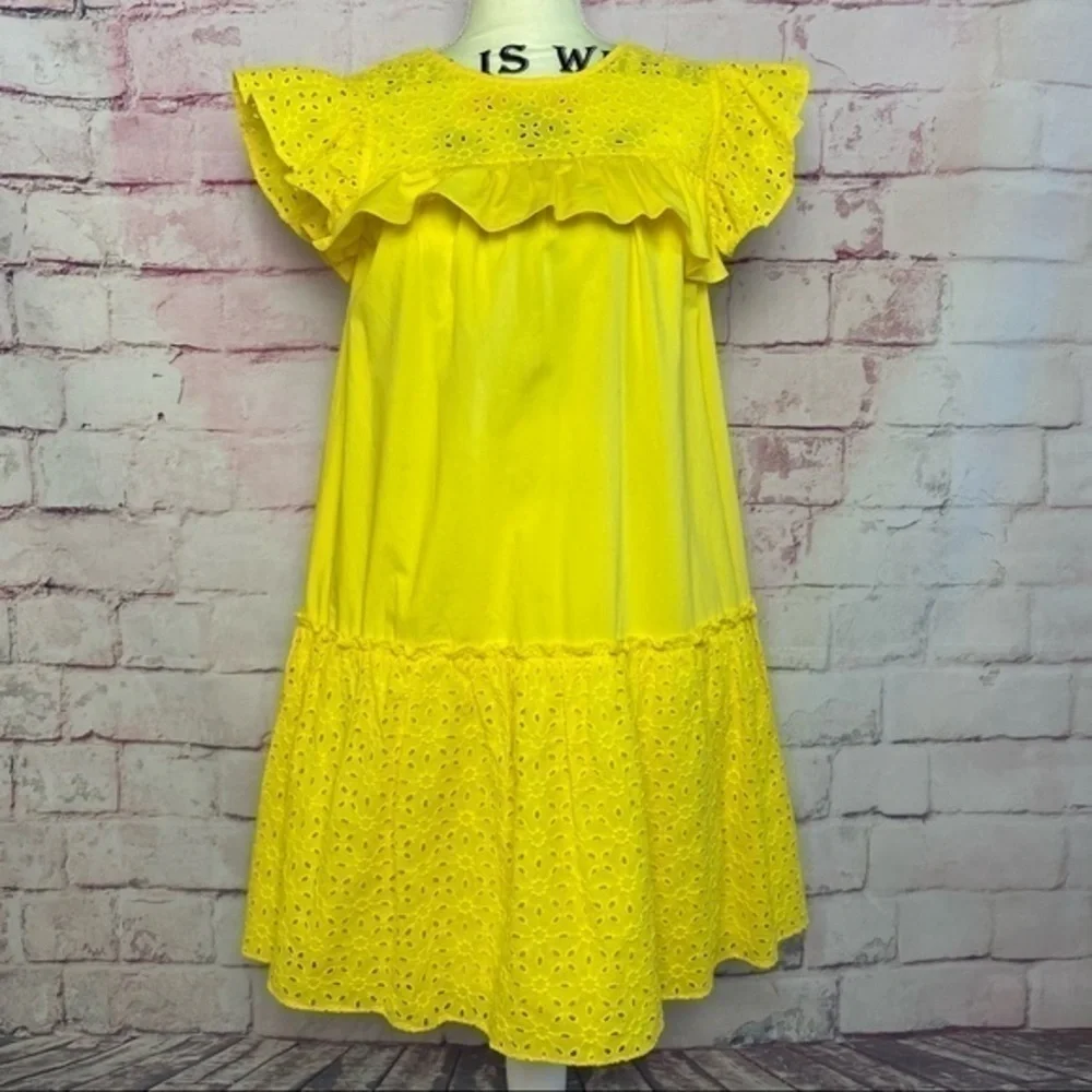 WHO WHAT WEAR Yellow Eyelet Ruffled Dress